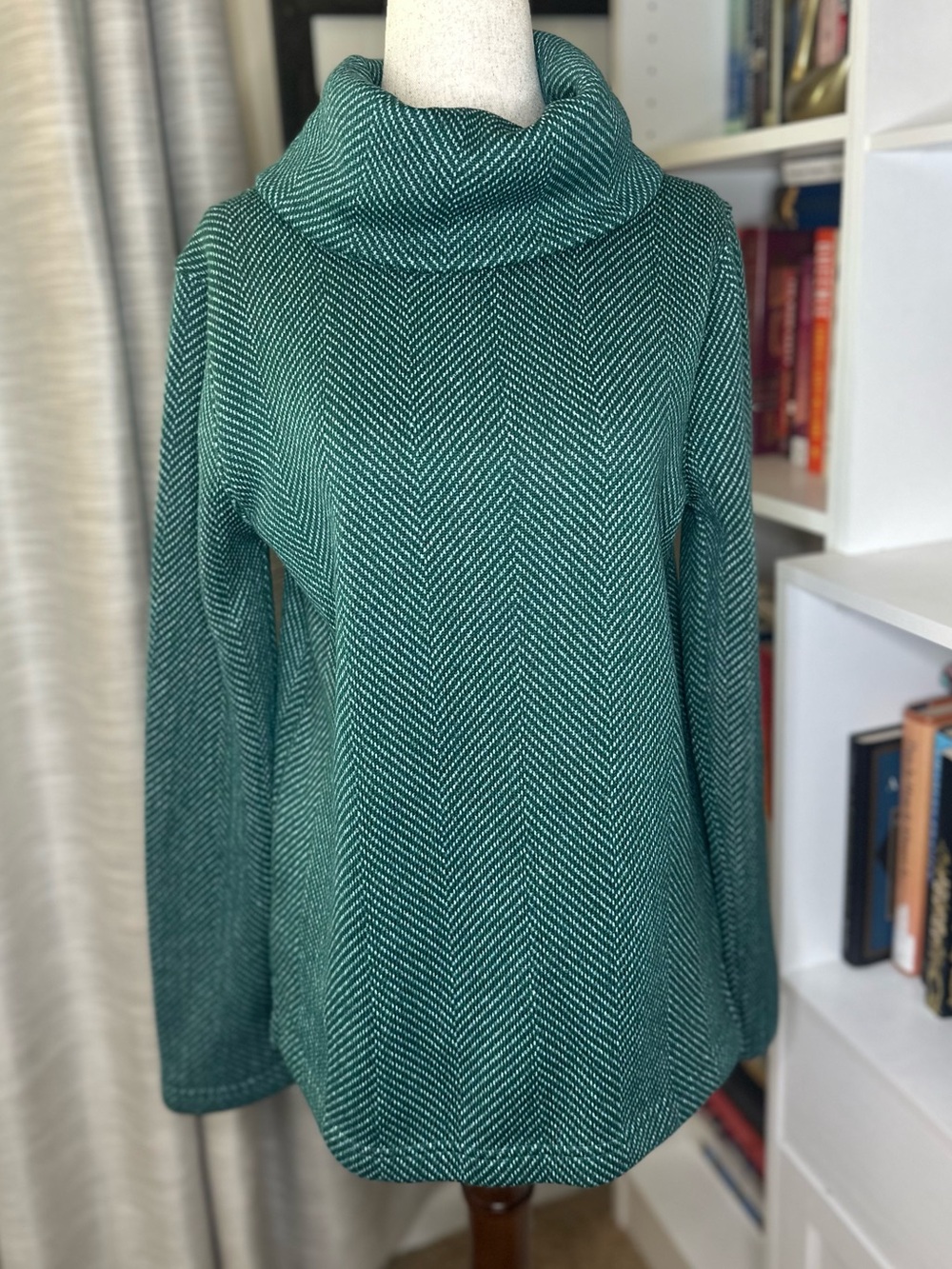 J. Crew Teal Herringbone Cowl Neck Sweater